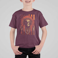 Native American Indian Chief Skull Headdress Vintage USA Flag T Shirt For Kid - Wonder Print Shop