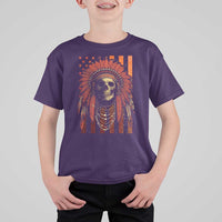 Native American Indian Chief Skull Headdress Vintage USA Flag T Shirt For Kid - Wonder Print Shop