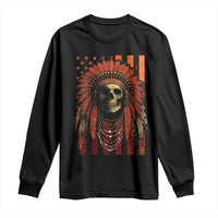 Native American Indian Chief Skull Headdress Vintage USA Flag Long Sleeve Shirt - Wonder Print Shop
