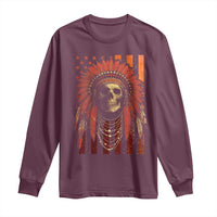 Native American Indian Chief Skull Headdress Vintage USA Flag Long Sleeve Shirt - Wonder Print Shop