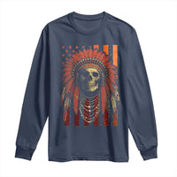 Native American Indian Chief Skull Headdress Vintage USA Flag Long Sleeve Shirt - Wonder Print Shop