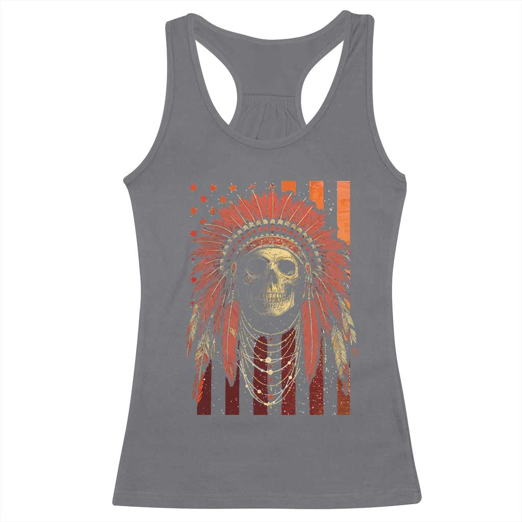 Native American Indian Chief Skull Headdress Vintage USA Flag Racerback Tank Top - Wonder Print Shop