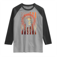 Native American Indian Chief Skull Headdress Vintage USA Flag Raglan Shirt - Wonder Print Shop