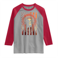 Native American Indian Chief Skull Headdress Vintage USA Flag Raglan Shirt - Wonder Print Shop