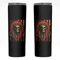 Native American Indian Chief Skull Headdress Vintage USA Flag Skinny Tumbler - Wonder Print Shop