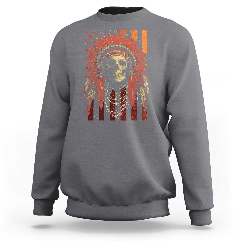 Native American Indian Chief Skull Headdress Vintage USA Flag Sweatshirt - Wonder Print Shop