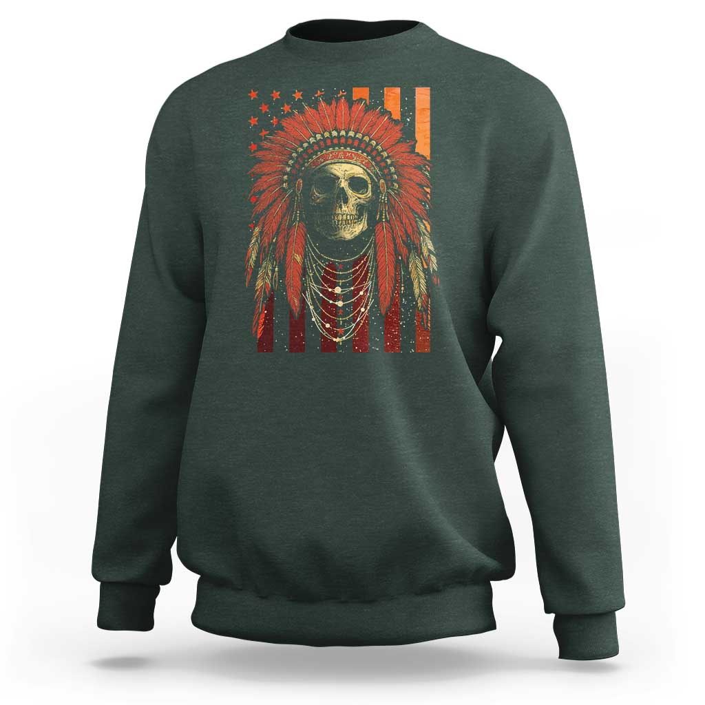 Native American Indian Chief Skull Headdress Vintage USA Flag Sweatshirt - Wonder Print Shop