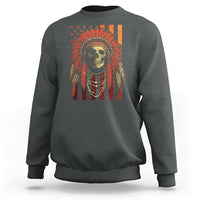 Native American Indian Chief Skull Headdress Vintage USA Flag Sweatshirt - Wonder Print Shop