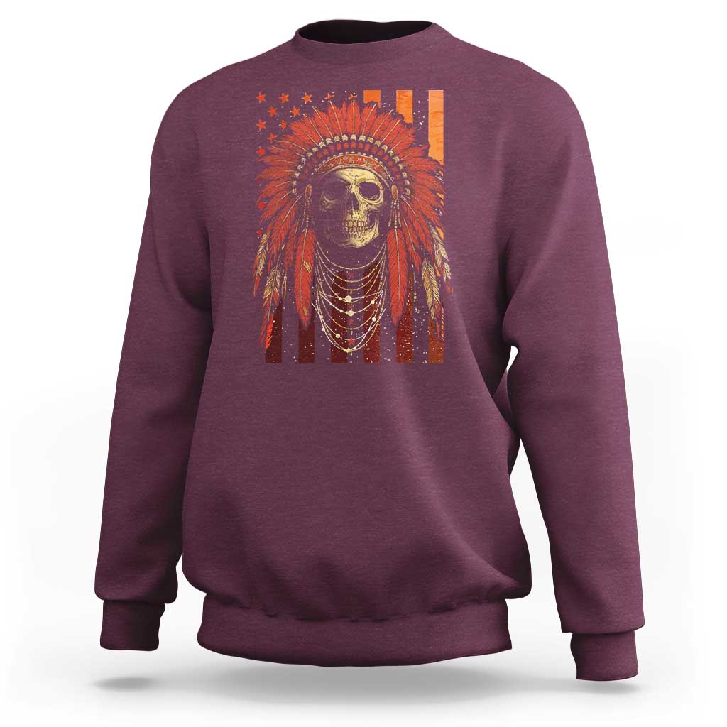 Native American Indian Chief Skull Headdress Vintage USA Flag Sweatshirt - Wonder Print Shop