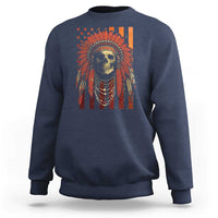 Native American Indian Chief Skull Headdress Vintage USA Flag Sweatshirt - Wonder Print Shop
