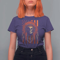 Native American Indian Chief Skull Headdress Vintage USA Flag T Shirt For Women - Wonder Print Shop