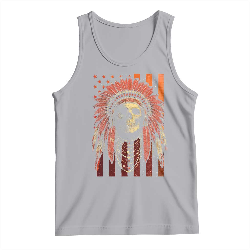 Native American Indian Chief Skull Headdress Vintage USA Flag Tank Top - Wonder Print Shop