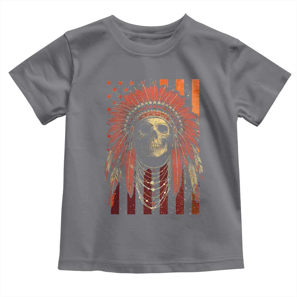 Native American Indian Chief Skull Headdress Vintage USA Flag Toddler T Shirt - Wonder Print Shop