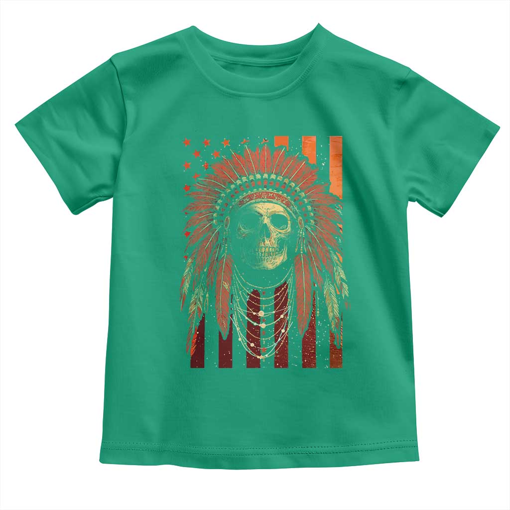 Native American Indian Chief Skull Headdress Vintage USA Flag Toddler T Shirt - Wonder Print Shop