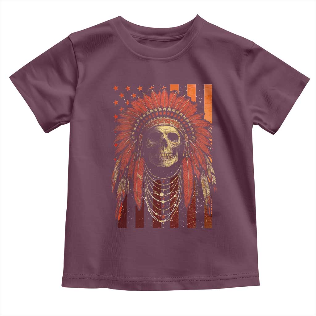 Native American Indian Chief Skull Headdress Vintage USA Flag Toddler T Shirt - Wonder Print Shop