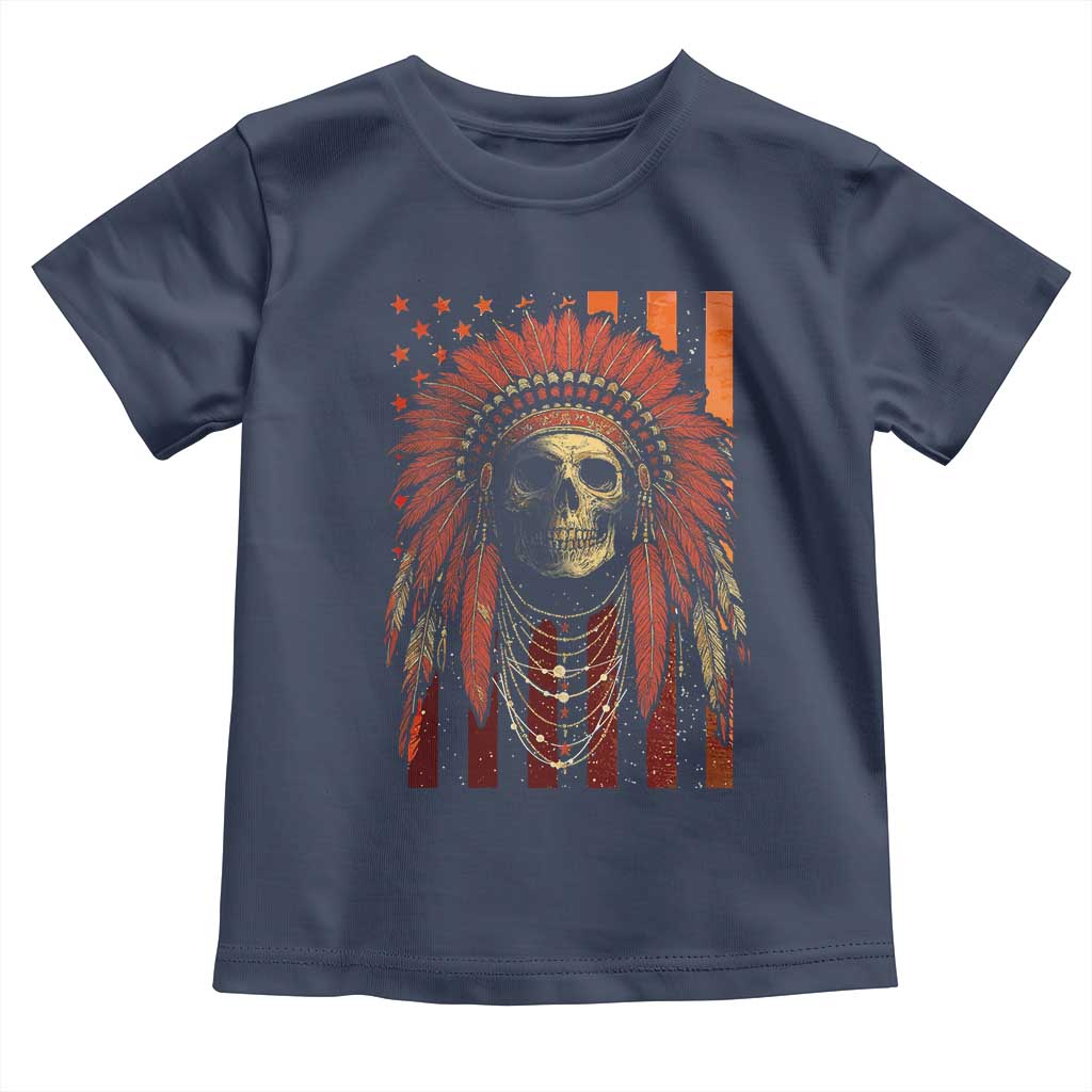 Native American Indian Chief Skull Headdress Vintage USA Flag Toddler T Shirt - Wonder Print Shop