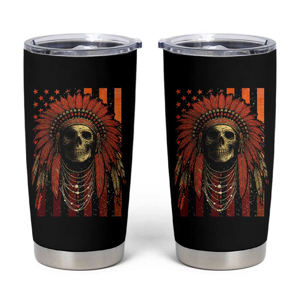 Native American Indian Chief Skull Headdress Vintage USA Flag Tumbler Cup - Wonder Print Shop