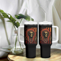 Native American Indian Chief Skull Headdress Vintage USA Flag Tumbler With Handle - Wonder Print Shop