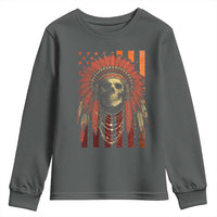 Native American Indian Chief Skull Headdress Vintage USA Flag Youth Sweatshirt - Wonder Print Shop