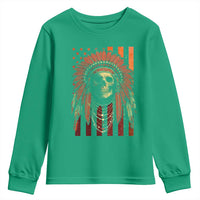 Native American Indian Chief Skull Headdress Vintage USA Flag Youth Sweatshirt - Wonder Print Shop