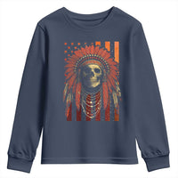 Native American Indian Chief Skull Headdress Vintage USA Flag Youth Sweatshirt - Wonder Print Shop