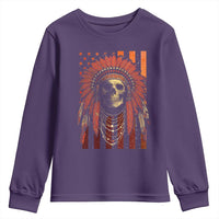 Native American Indian Chief Skull Headdress Vintage USA Flag Youth Sweatshirt - Wonder Print Shop