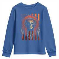Native American Indian Chief Skull Headdress Vintage USA Flag Youth Sweatshirt - Wonder Print Shop
