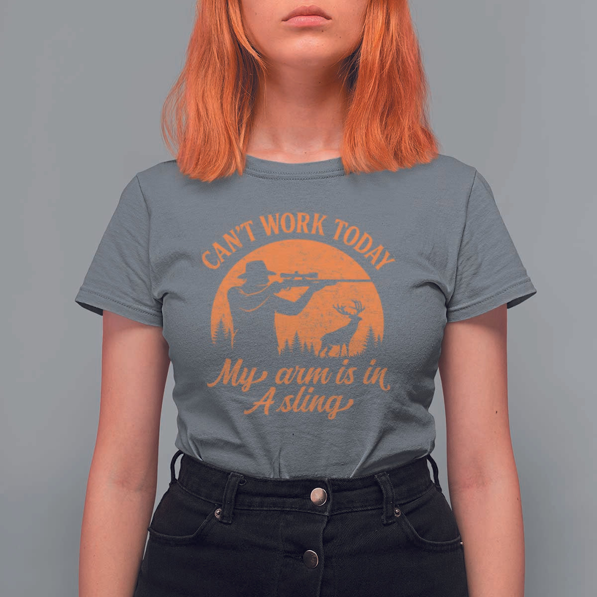 Cant Work Today My Arm Is In A Sling T Shirt For Women Funny Deer Hunting - Wonder Print Shop