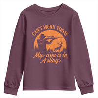Cant Work Today My Arm Is In A Sling Youth Sweatshirt Funny Deer Hunting - Wonder Print Shop