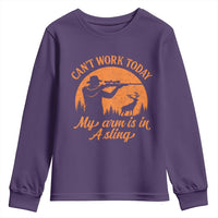 Cant Work Today My Arm Is In A Sling Youth Sweatshirt Funny Deer Hunting - Wonder Print Shop