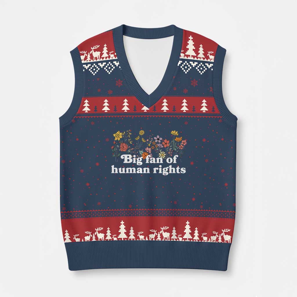 Big Fan Of Human Rights V-Neck Knit Sweater Vest Retro Flowers - Wonder Print Shop