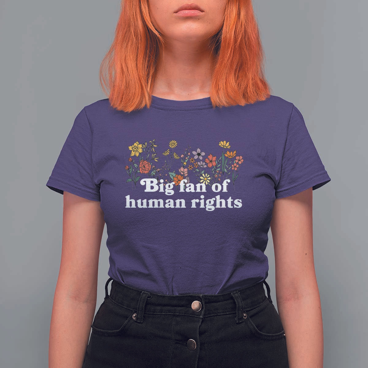 Big Fan Of Human Rights T Shirt For Women Retro Flowers - Wonder Print Shop