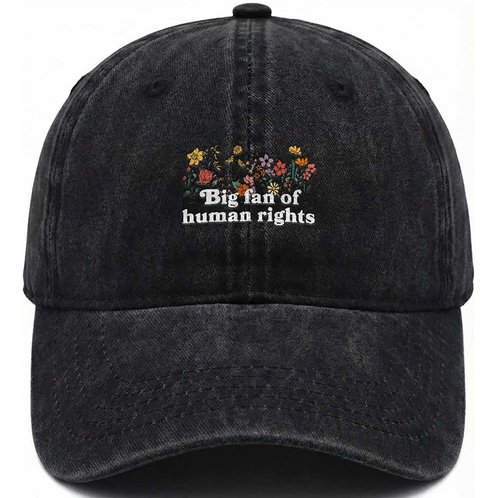 Big Fan Of Human Rights Washed Cotton Baseball Cap Retro Flowers