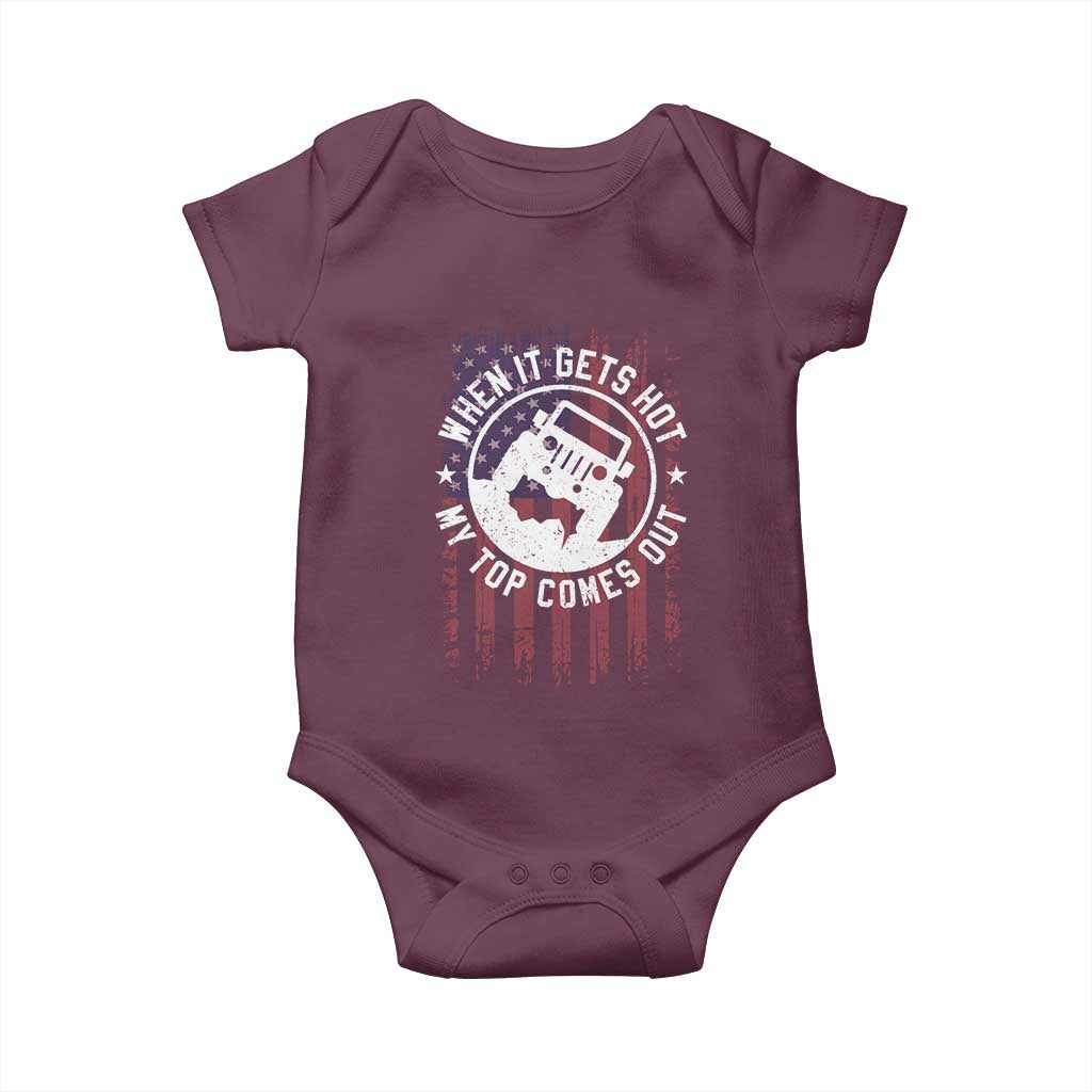 Funny When It Gets Hot My Top Comes Out Baby Onesie Off Road Car American Flag - Wonder Print Shop