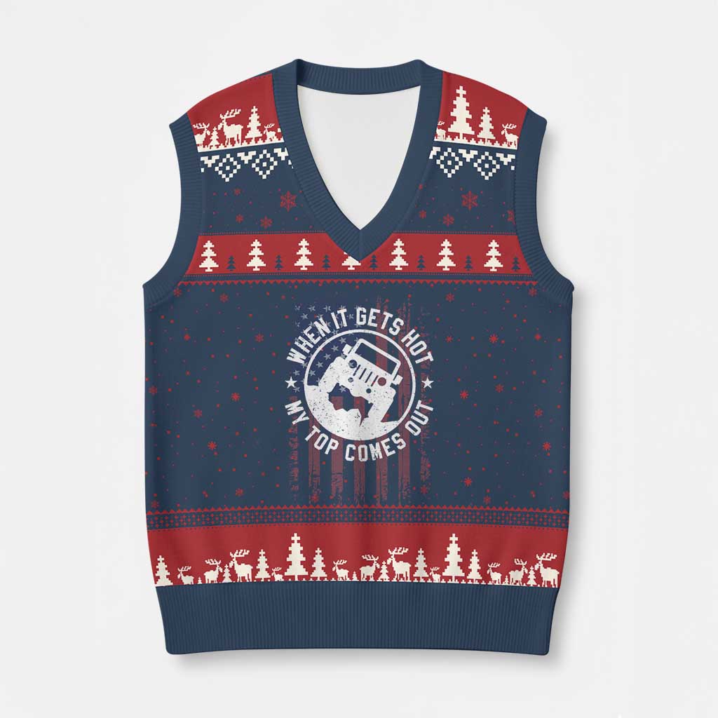 Funny When It Gets Hot My Top Comes Out V-Neck Knit Sweater Vest Off Road Car American Flag - Wonder Print Shop