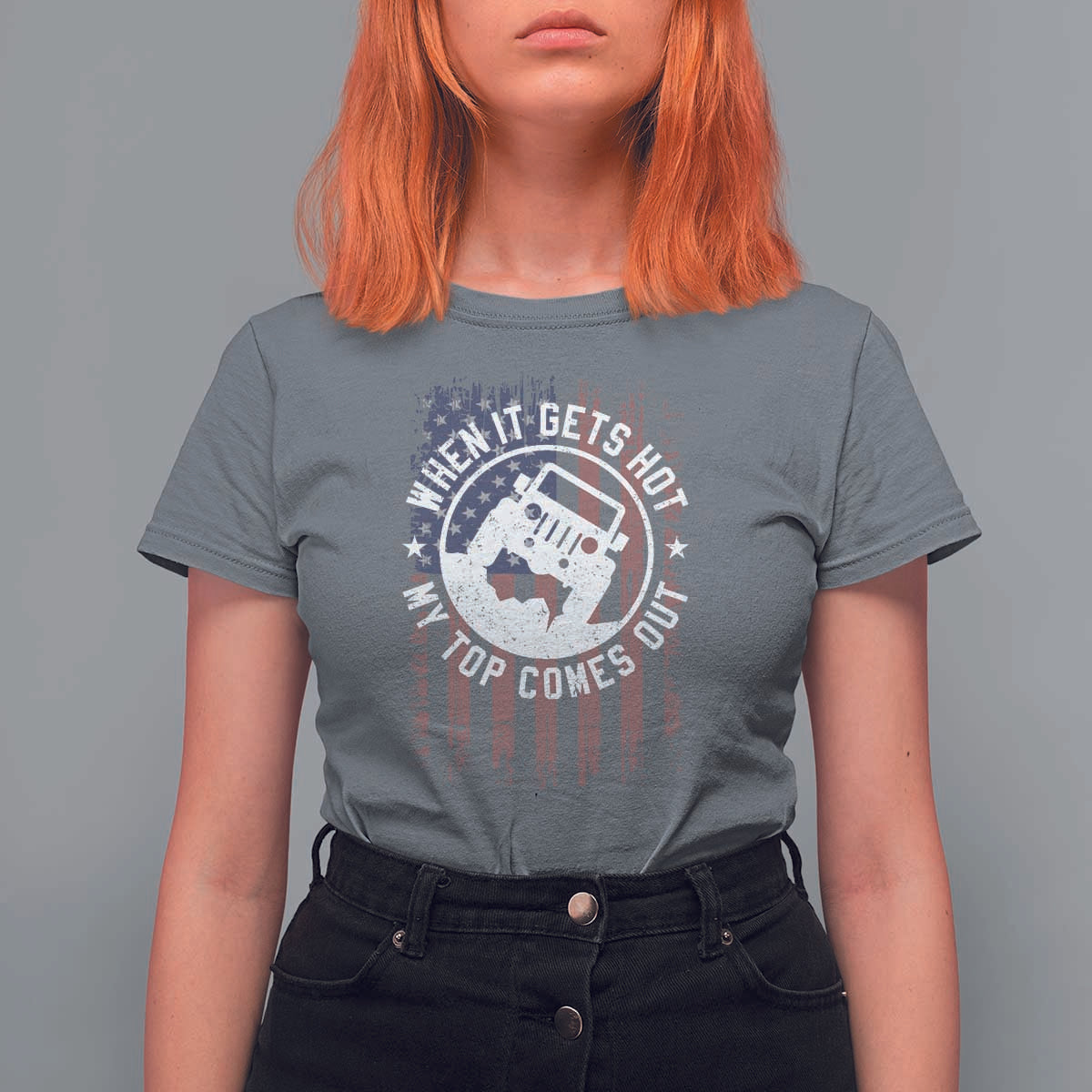 Funny When It Gets Hot My Top Comes Out T Shirt For Women Off Road Car American Flag - Wonder Print Shop