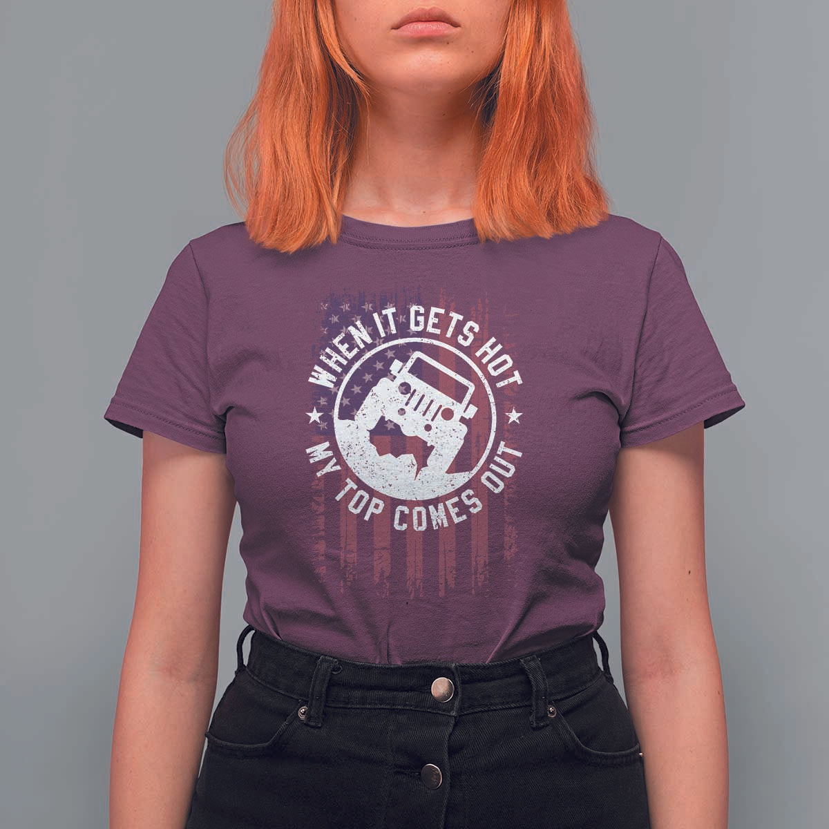 Funny When It Gets Hot My Top Comes Out T Shirt For Women Off Road Car American Flag - Wonder Print Shop