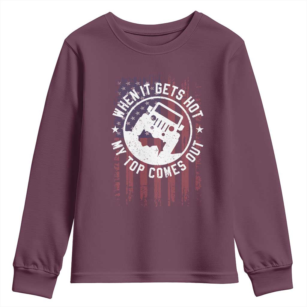 Funny When It Gets Hot My Top Comes Out Youth Sweatshirt Off Road Car American Flag - Wonder Print Shop