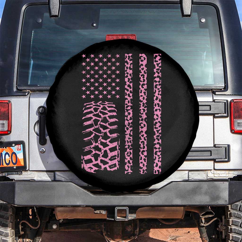 Off Road Car Wheel Pink Leopard Print American Flag Spare Tire Cover - Wonder Print Shop
