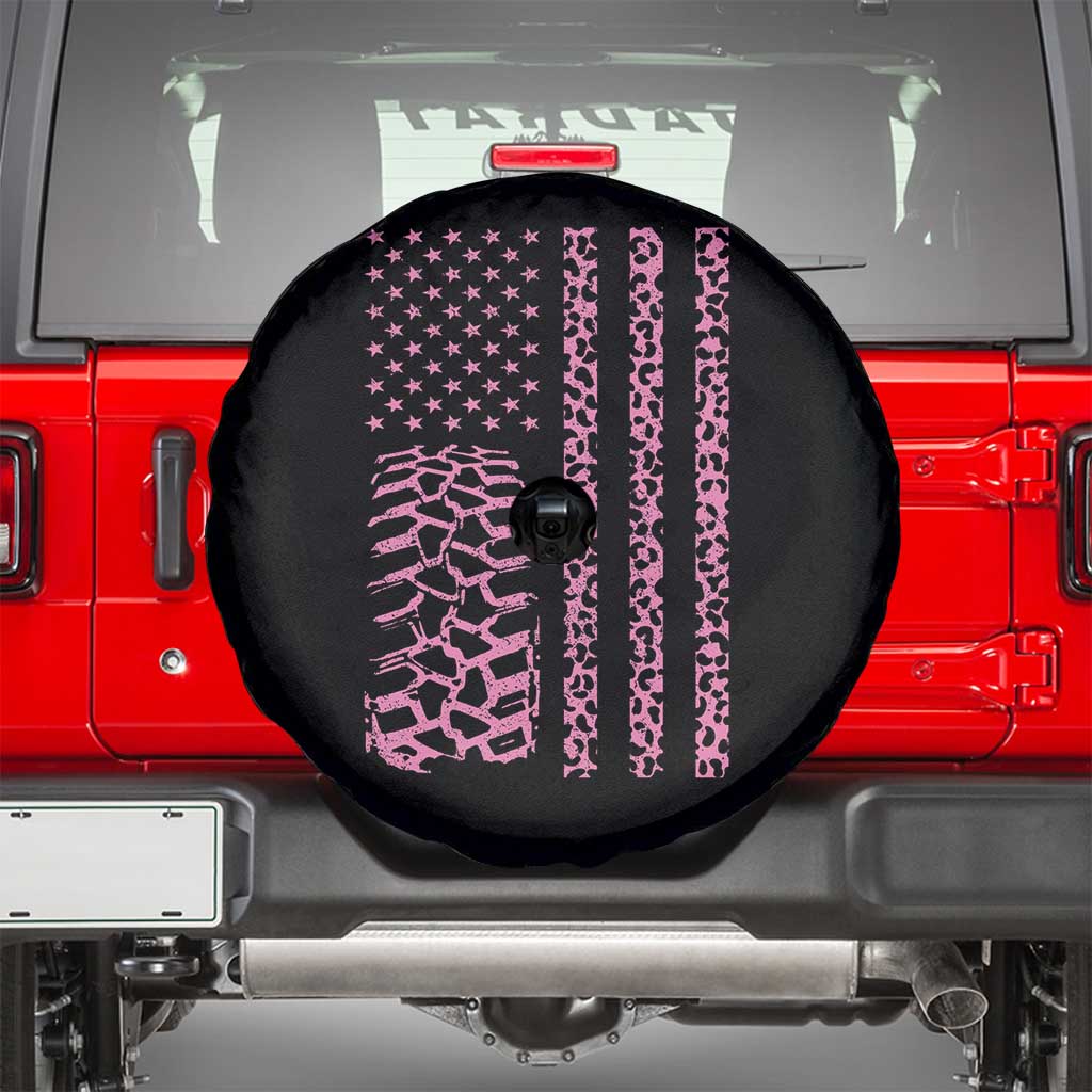 Off Road Car Wheel Pink Leopard Print American Flag Spare Tire Cover - Wonder Print Shop