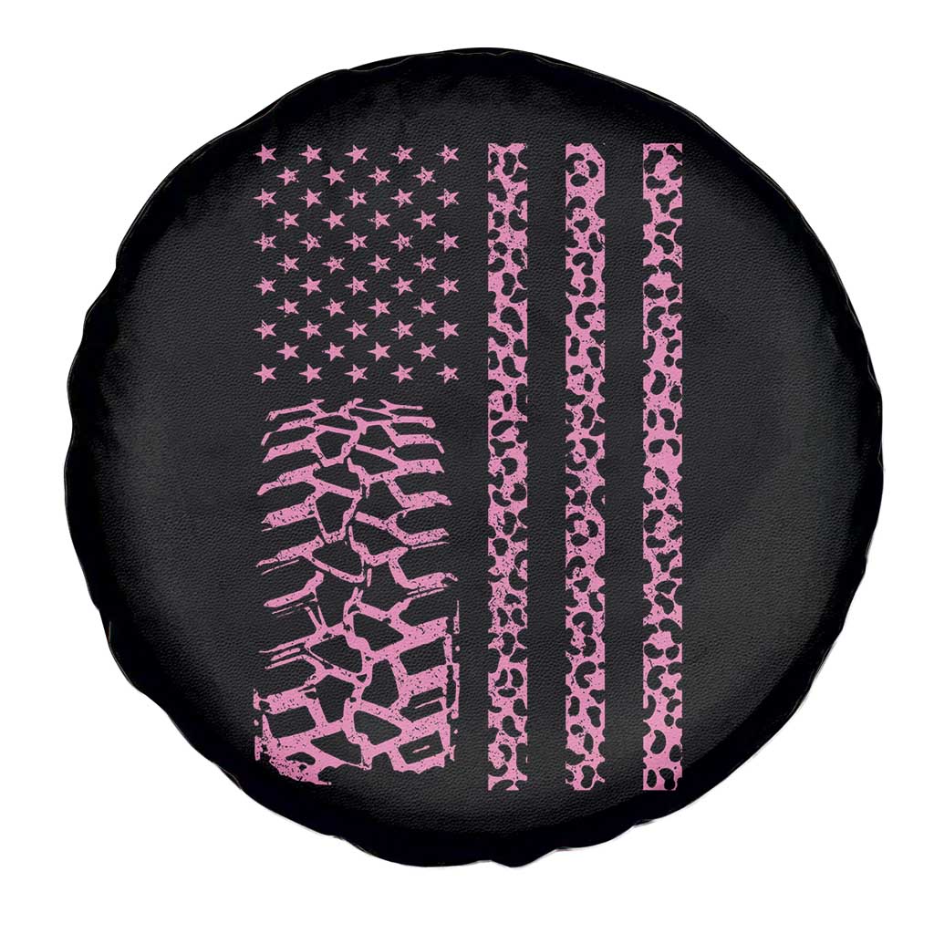 Off Road Car Wheel Pink Leopard Print American Flag Spare Tire Cover - Wonder Print Shop