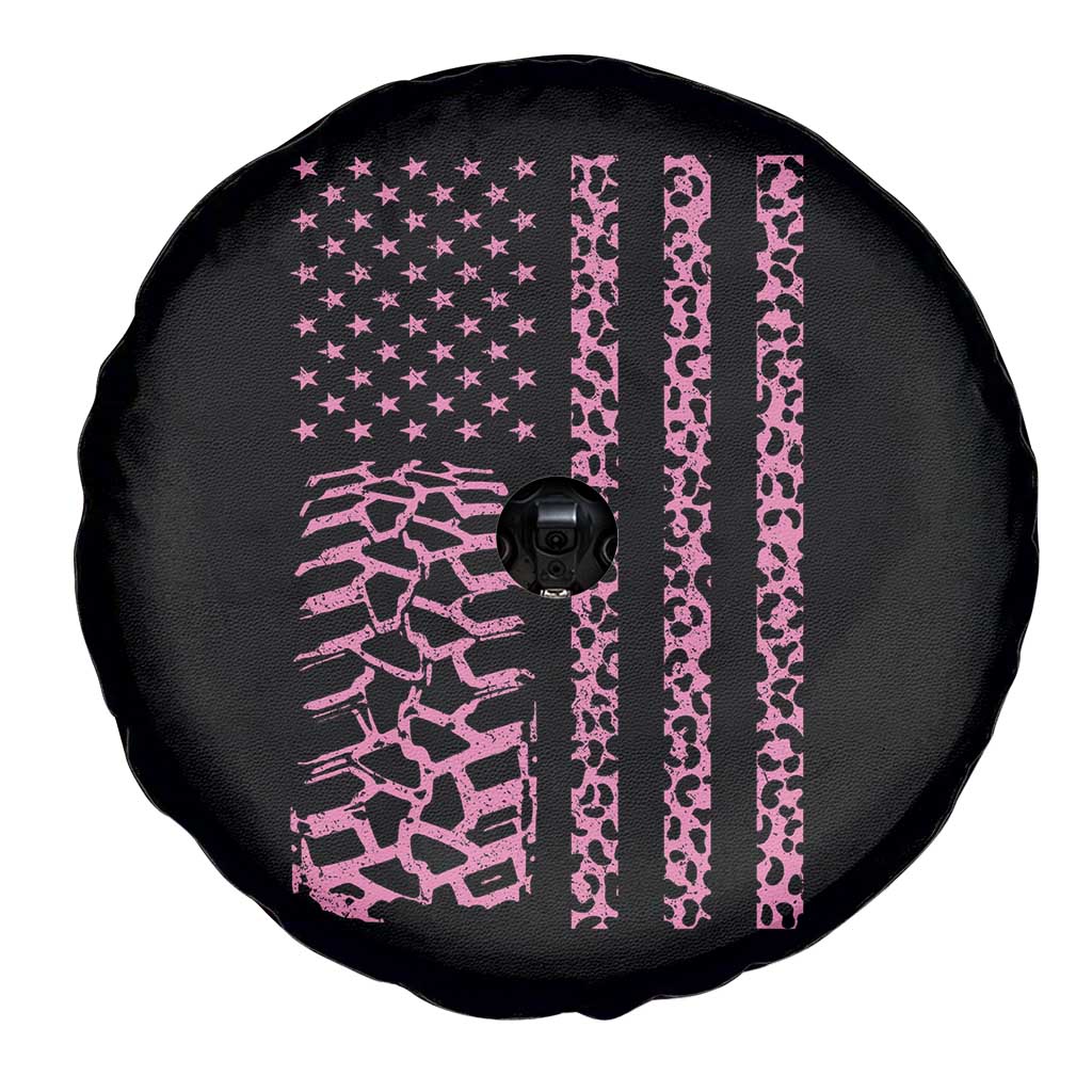 Off Road Car Wheel Pink Leopard Print American Flag Spare Tire Cover - Wonder Print Shop