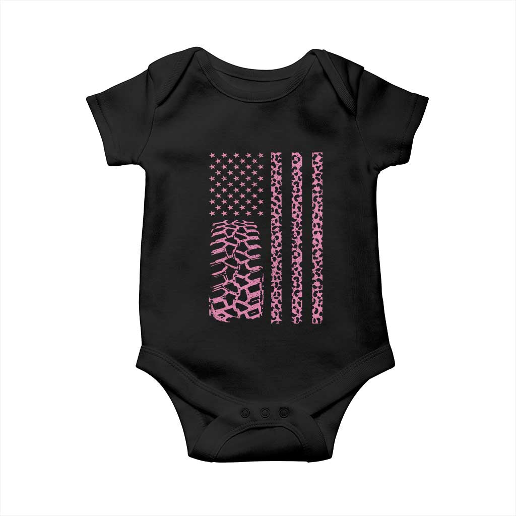Off Road Car Wheel Pink Leopard Print American Flag Baby Onesie - Wonder Print Shop