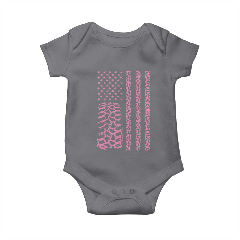 Off Road Car Wheel Pink Leopard Print American Flag Baby Onesie - Wonder Print Shop