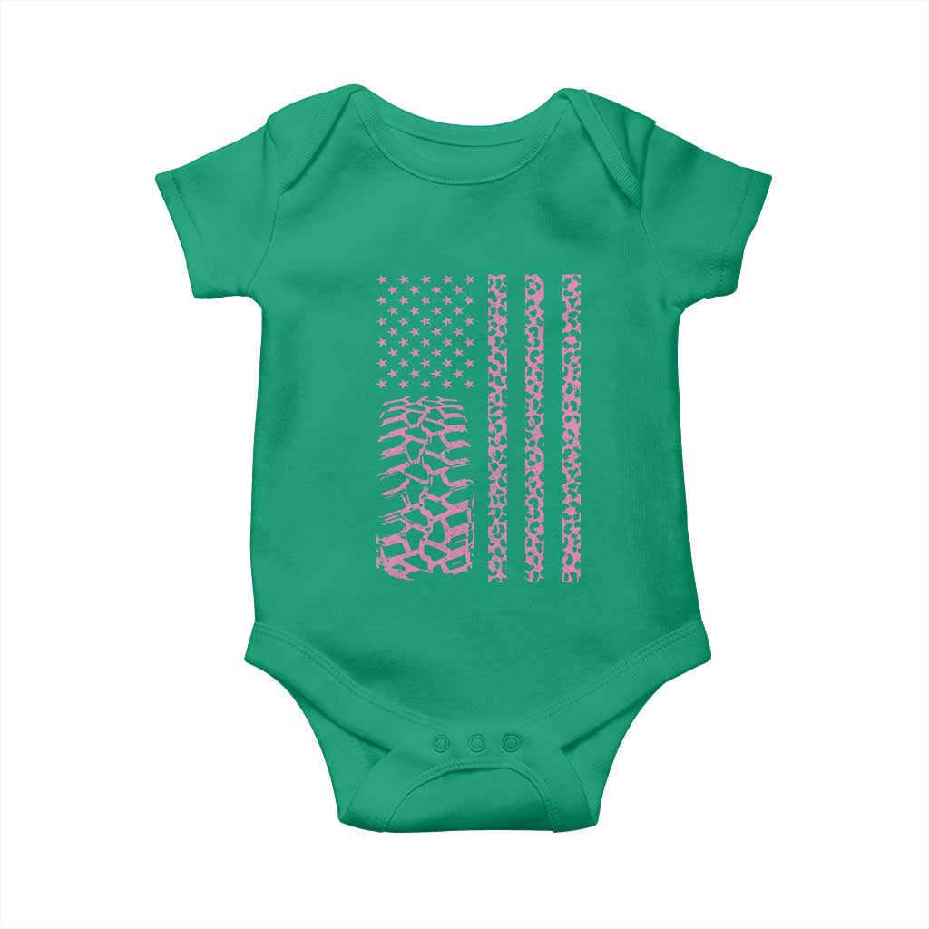Off Road Car Wheel Pink Leopard Print American Flag Baby Onesie - Wonder Print Shop