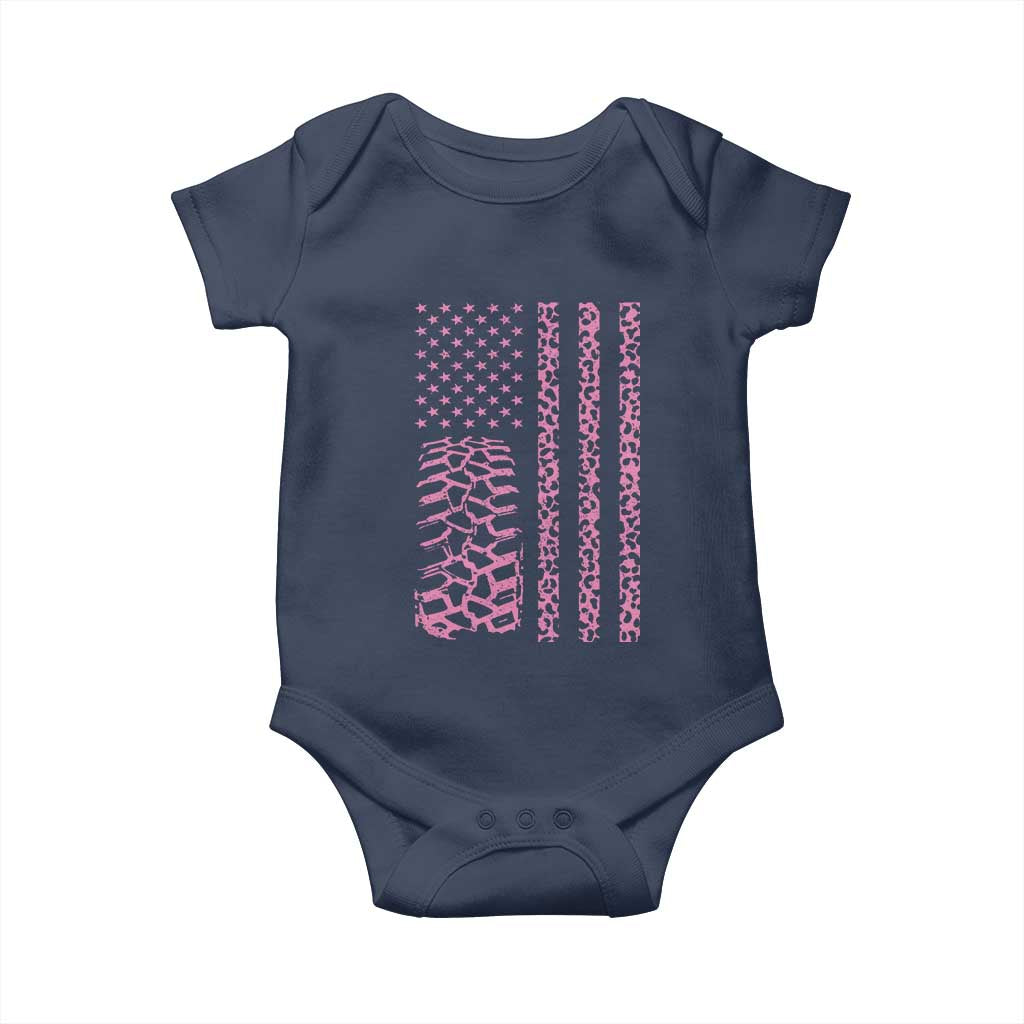 Off Road Car Wheel Pink Leopard Print American Flag Baby Onesie - Wonder Print Shop