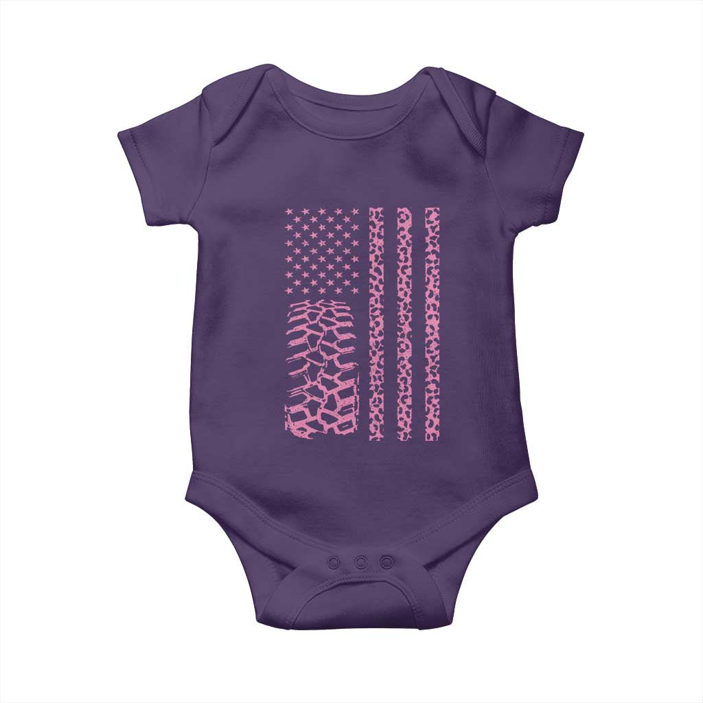 Off Road Car Wheel Pink Leopard Print American Flag Baby Onesie - Wonder Print Shop