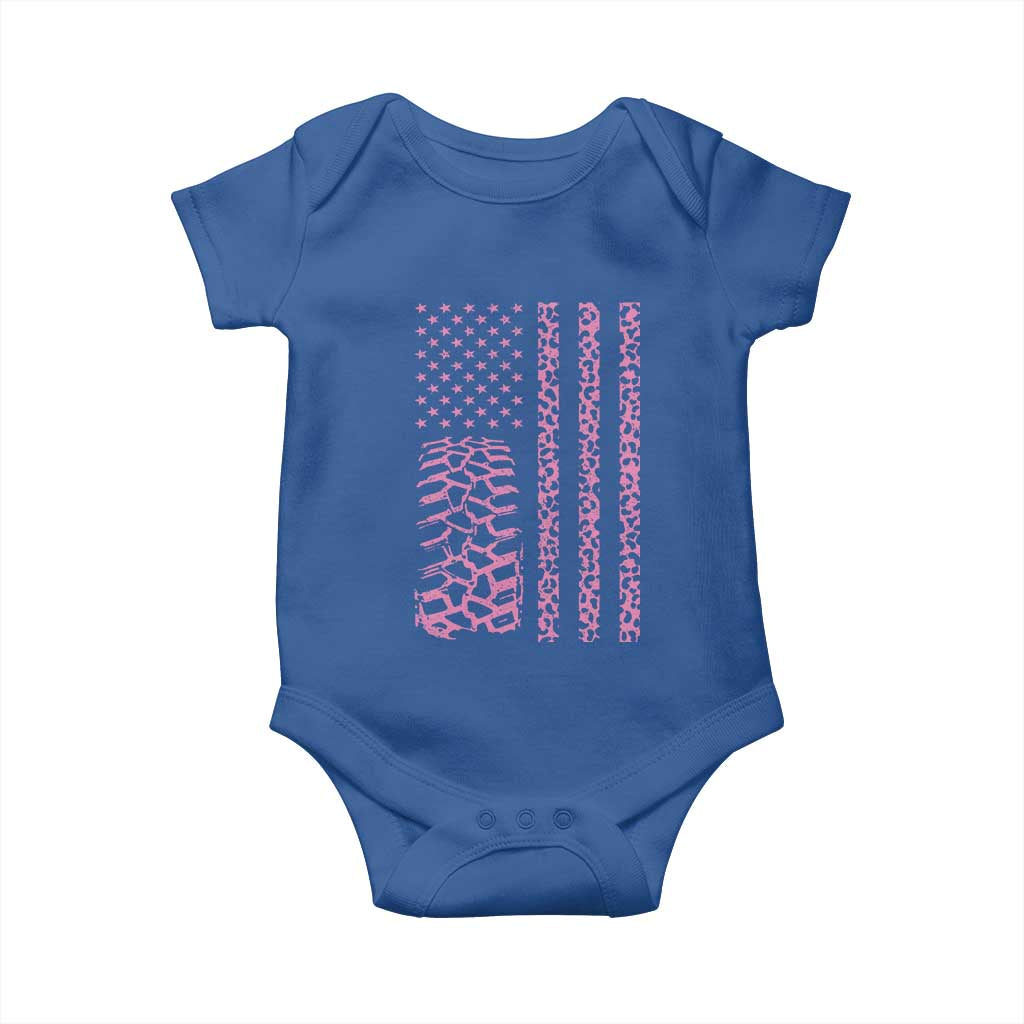 Off Road Car Wheel Pink Leopard Print American Flag Baby Onesie - Wonder Print Shop