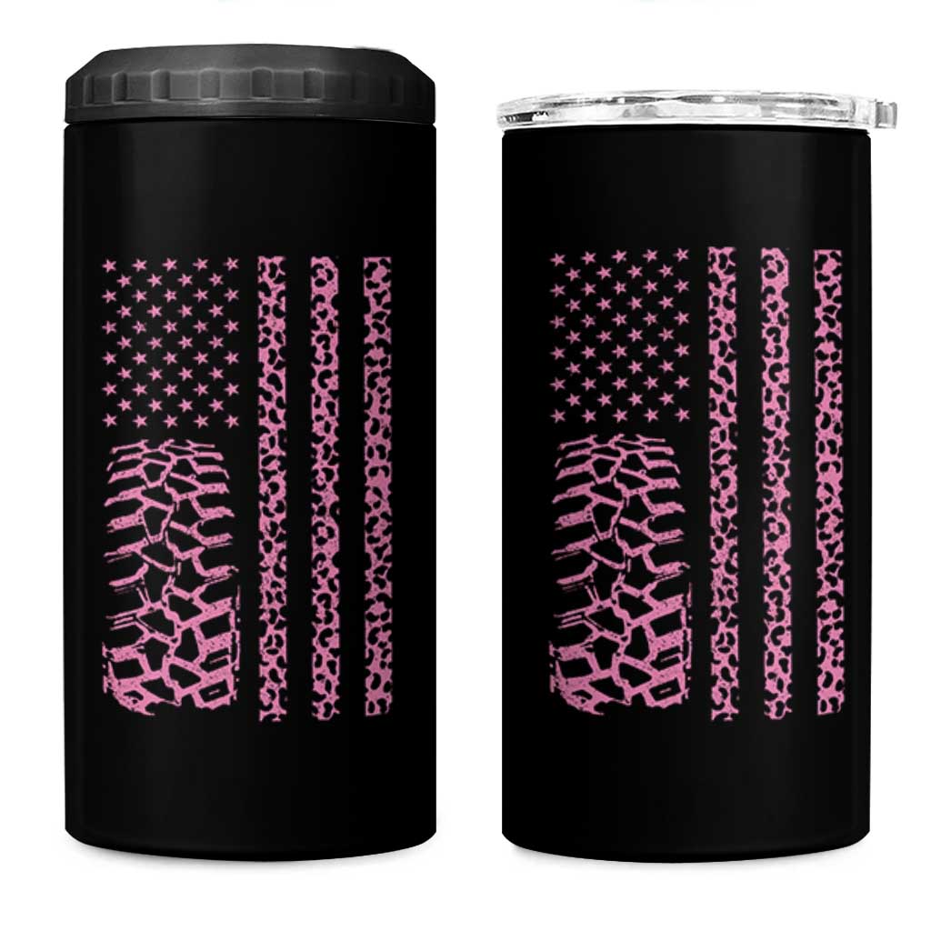 Off Road Car Wheel Pink Leopard Print American Flag 4 in 1 Can Cooler Tumbler - Wonder Print Shop