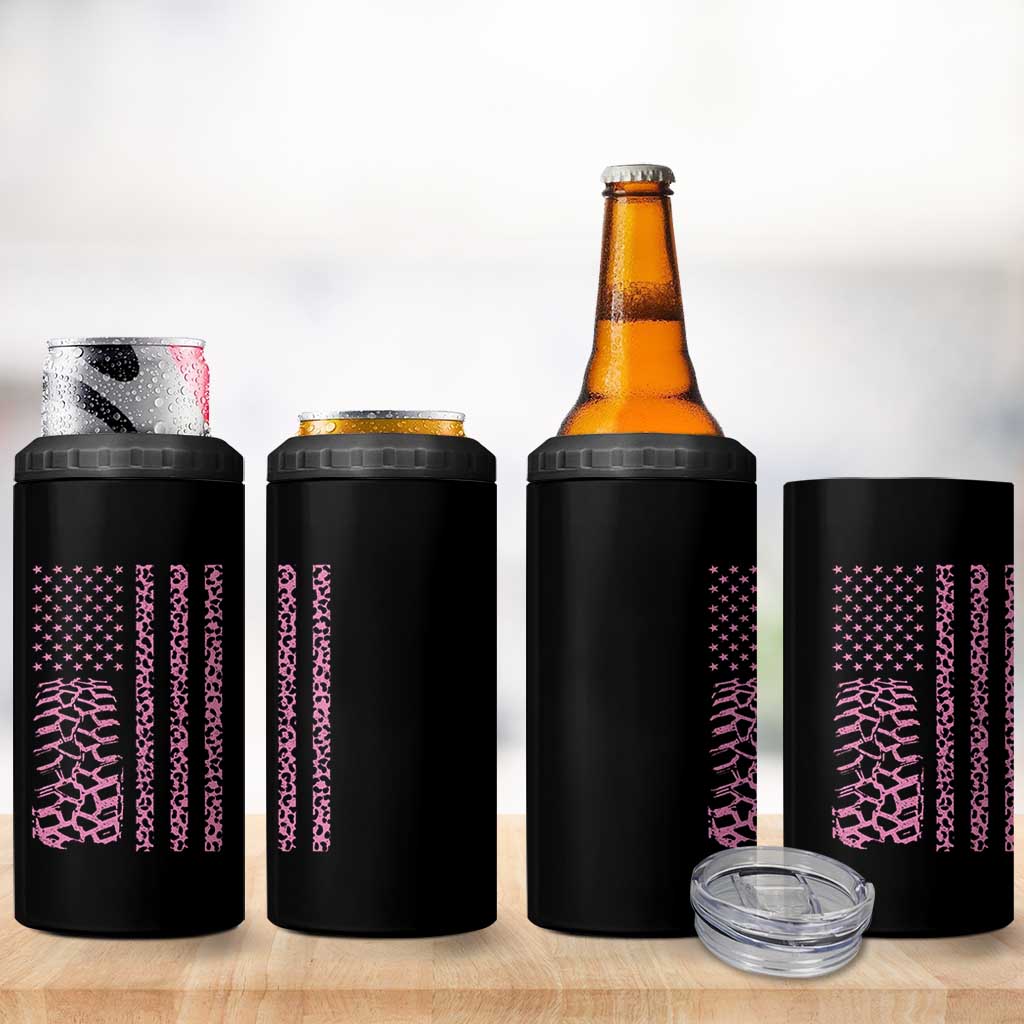 Off Road Car Wheel Pink Leopard Print American Flag 4 in 1 Can Cooler Tumbler - Wonder Print Shop
